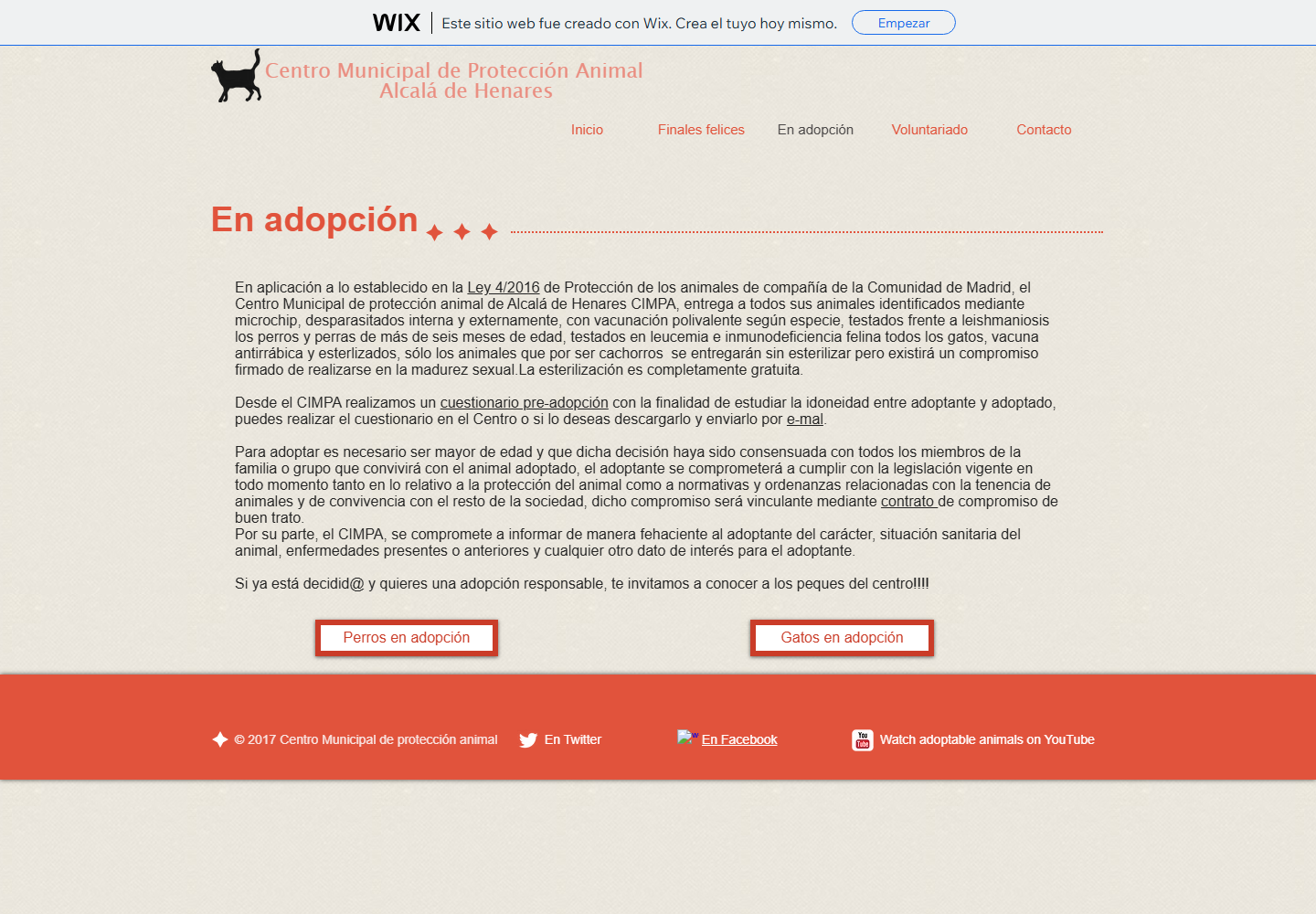 Página de adopción del CIMPA de Alcalá de Henares