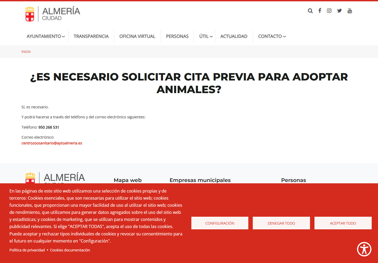 Instrucción oficial de cita previa para adoptar animales en Almería