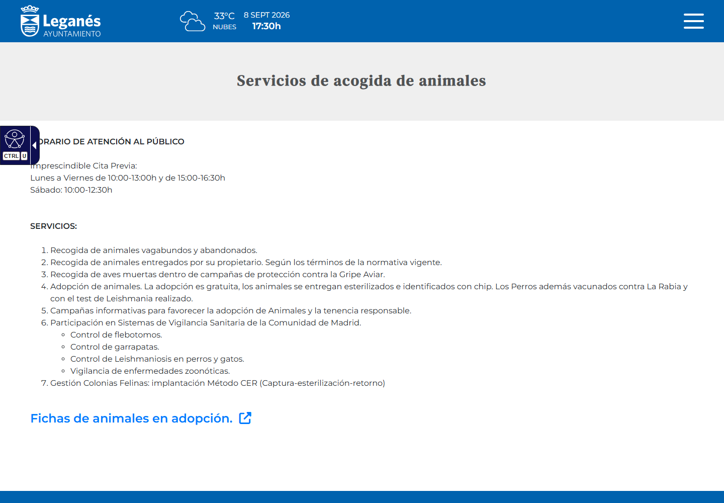 Servicio de acogida de animales del Ayuntamiento de Leganés