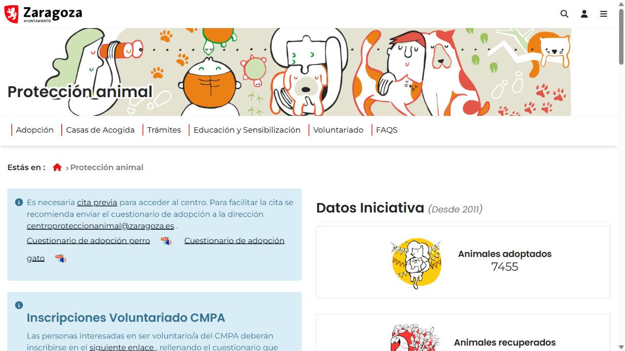 Portal de Protección Animal del Ayuntamiento de Zaragoza